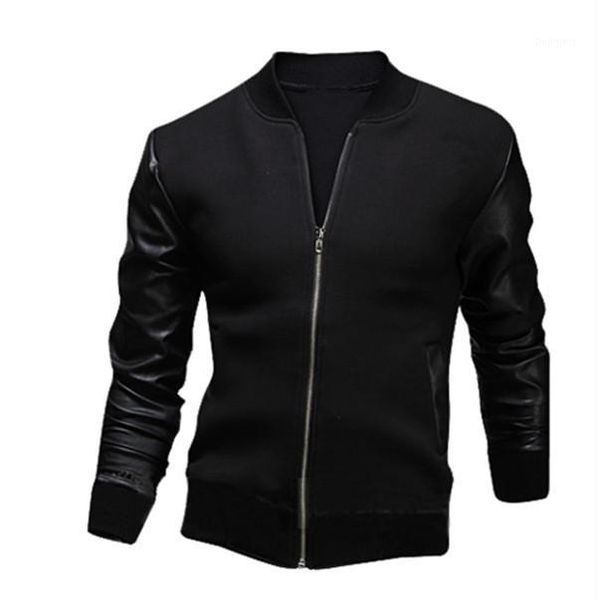 

kezrea 20178 new men's jacket spring and autumn new men's leather sleeve stitching jacket1, Black;brown