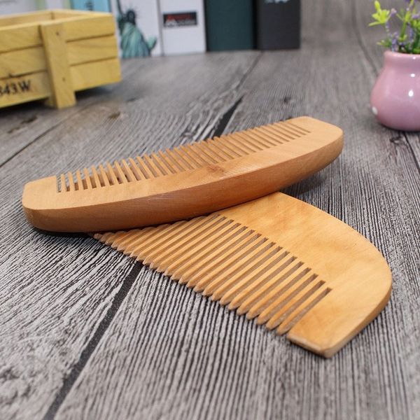 

1 pc natural peach wood comb close teeth anti-static detangling beard small head massage hair brush for travel