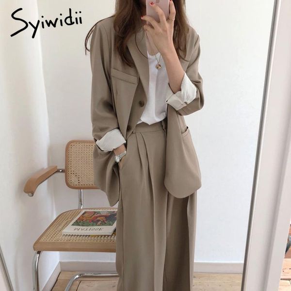 

Syiwidii 2 Piece Set Women Blazer Pant Suits Elegance Single Breasted Office Lady Work Jacket Korean Fashion Khaki Black 2021, White