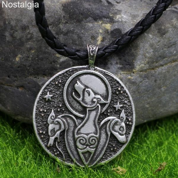 

nostalgia triple wolf amulet viking pendant talisman jewelry norse wicca ouija moon star animal necklace men pagan witchcraft1, Silver