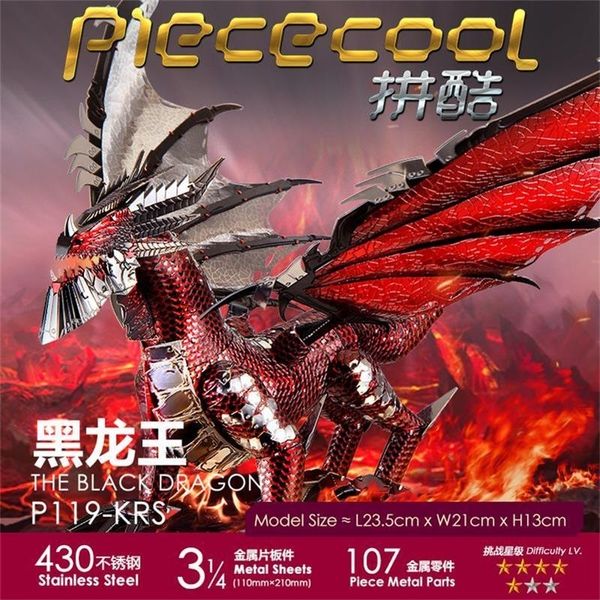 

piececool 3d metal puzzle the black dragon model diy laser cut assemble jigsaw toy deskdecoration gift for kids y200421