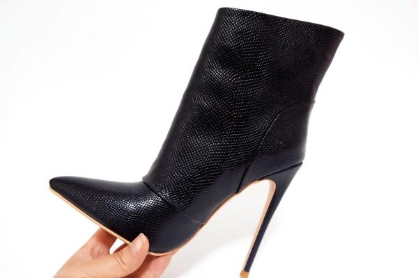 

new winter style women shoes ankle short boots cone with boots women west pointed high heels fashion female snow, Black