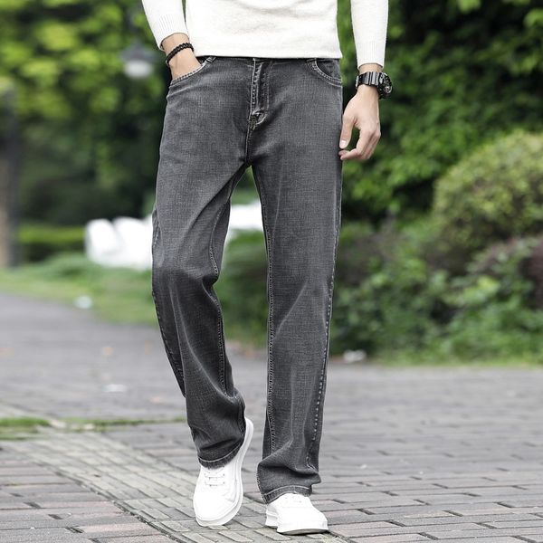 

cnofj fattening jeans spring and summer jeans thin loose straight enlarging fat elastic and jeansmen's pants jeansmen's pants frwr, Blue