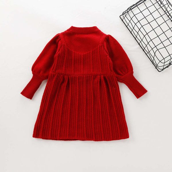 

bubble ins baby sve girl's round neck drs new year's red knitting woolen skirt wdxv, Red;yellow