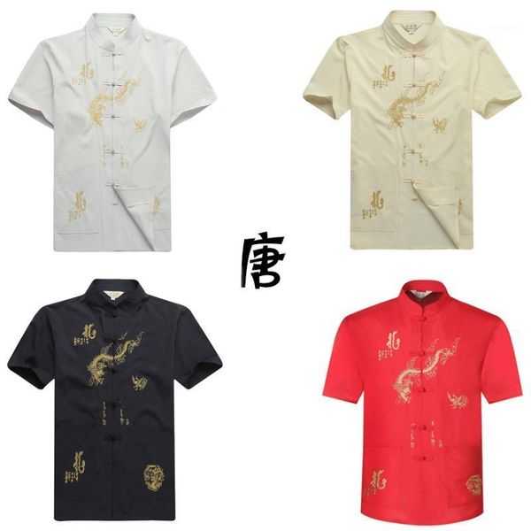 

tangsuit embroidery male chinese style shirt clothing dragon traditional chinese clothing for men jacket short retro party1, Red