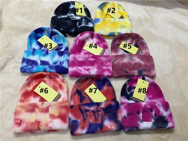 

luxury tie-dye printing knitted hats beanie fashion casual sports cycling beanie caps women men winter warm outdoor caps d102202, Silver
