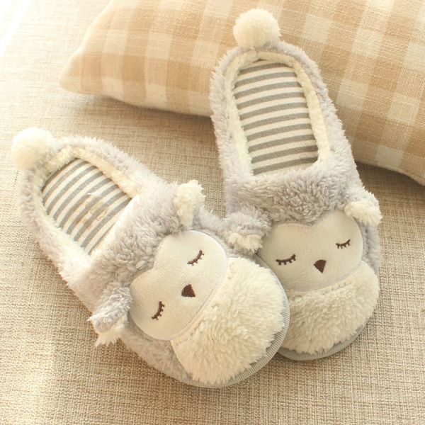 

cartoon owl plush winter home slippers women cute animal soft comfortable woman slipper cozy house shoes for ladies and girl #c52i, Black
