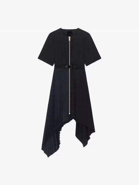 

designer dress 2022 spring o neck short sleeve panelled print fashion milan runway brand same style dresses women' 0110-2, Black