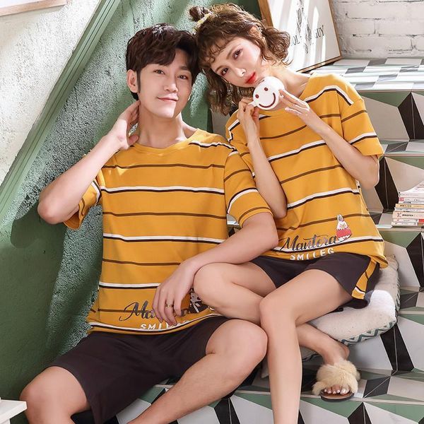 

women's sleepwear summer 2021 2-piece suit comfortable o-neck t-shirt couple clothes women's pajamas sweet short-sleeved cotton pa, Black;red