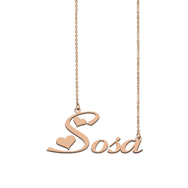 

sosa name necklace custom nameplate pendant for women girls birthday gift kids friends jewelry 18k gold plated stainless steel, Silver