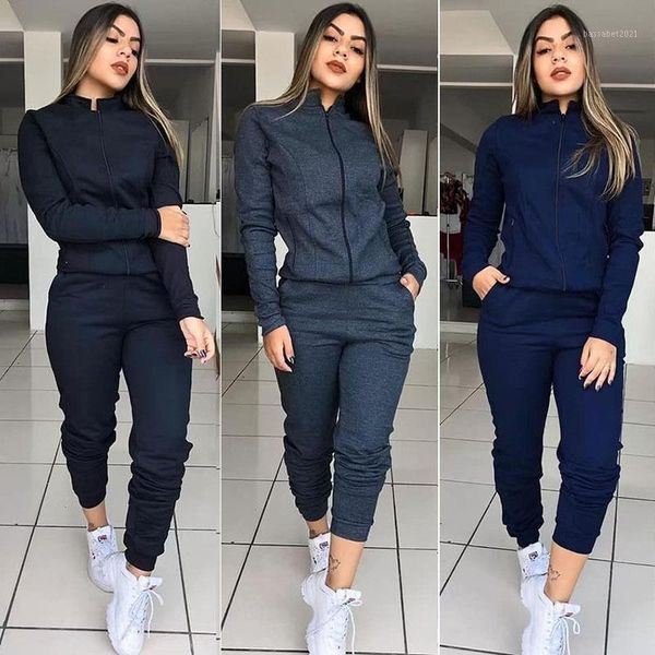 

women's tracksuits rebicoo autumn explosion models europe and america women's solid color long-sleeved fashion sports two-piece si, Gray