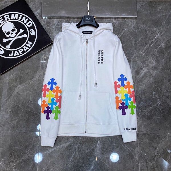 

new fashion crosin ch casual sanskrit embroidery color cross leather zipper men's sweater, Black