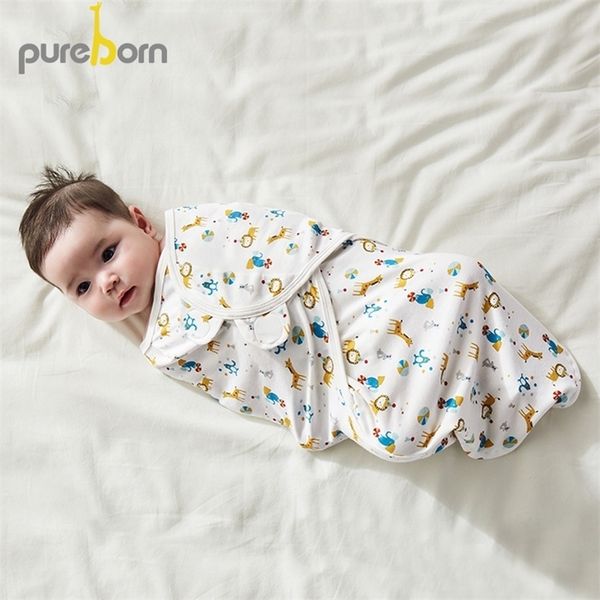 

pureborn newborn zip-up swaddle wrap cotton baby receiving blanket bedding cartoon animal world sleeping bag large size y201009