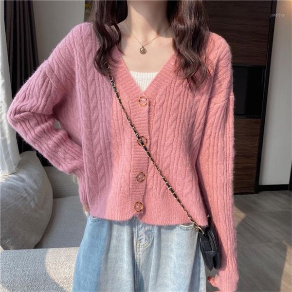 

knitwear sweaters woman 2020 autumn winter clothes v neck casual oversized long sleeve crop cardigan knitted sweater women1, White