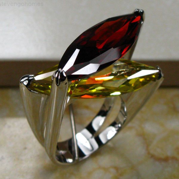 

silver huge garnet yellow crystal sterling zircon 925 ring size 6 7 8 9 10 r95