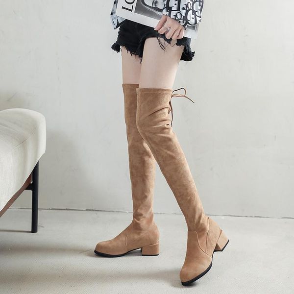 

autumn 2020 over the knee boots women shoes female black flock sock boots women heeled khaki thigh high size 35-41