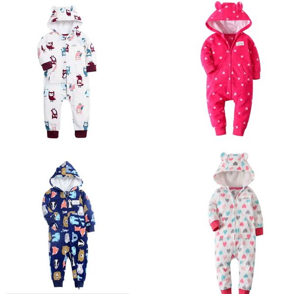 bebê inverno roupas unisex recém-nascido menino menina manga comprida capuz jumpsuit infantil outwear roupa quente lã zíper 201023