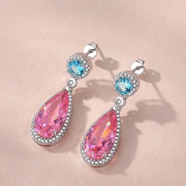 

Pink Zircon Silver Earrings 925 Drop Genuine Jewelry Earrings for Women Sterling 2021 Trend Fine Jewlery Accessories