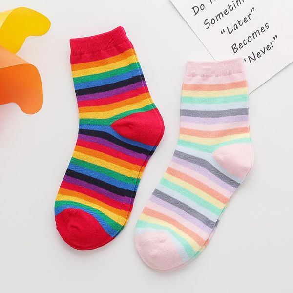 

socks & hosiery rainbow striped 1 pair women casual breathable cotton novelty fashion lady autumn1, Black;white