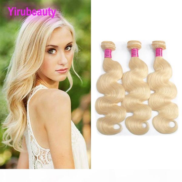 

indian raw human hair 4pieces blonde body wave 613 color hair weaves blonde double wefts pure blonde 10-30inch, Black