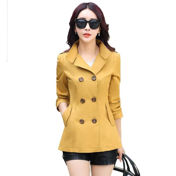 

2021 new female trench coat spring double breasted short thin color jacket mrs outerwear s kmid, Black;brown
