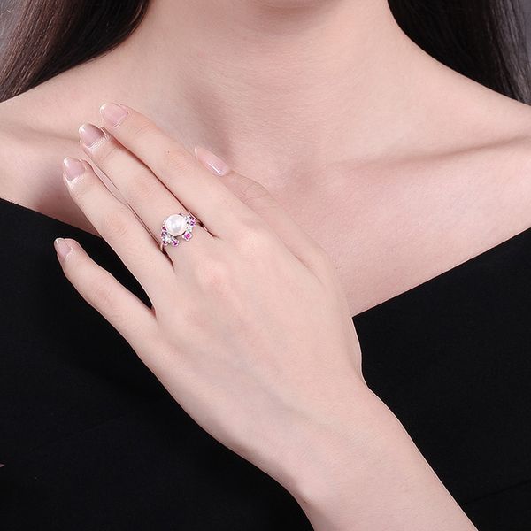 

women s925 silver color zircon flower pearl famale ring mix size us 6 to 8