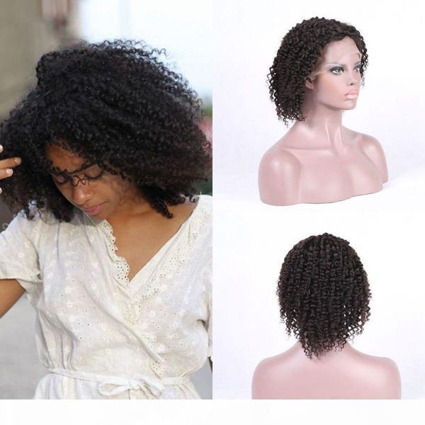 

indian afro kinky curly lace front wig human hair full lace wig 130% density pre plucked virgin hair wigs women, Black;brown