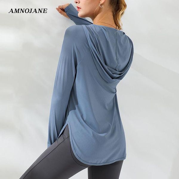 

yoga hoodie loose gym crop sport fitness women long sleeve shirt thumb hole workout sportseamless t-shirt, White;red