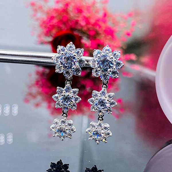 

dangle & chandelier fashion crystal sun flowers zircon diamonds gemstones drop earrings for women white gold silver color jewelry accessorie