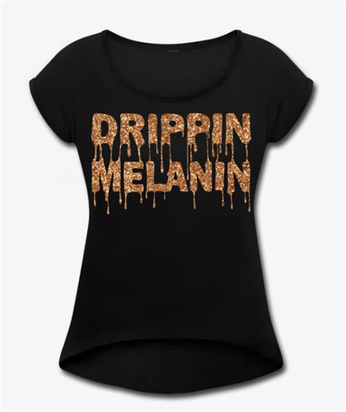 

gold glitter print melanin drippin strong black proud women women's roll cuff new funny sport hooded sweatshirt hoodie t shirt