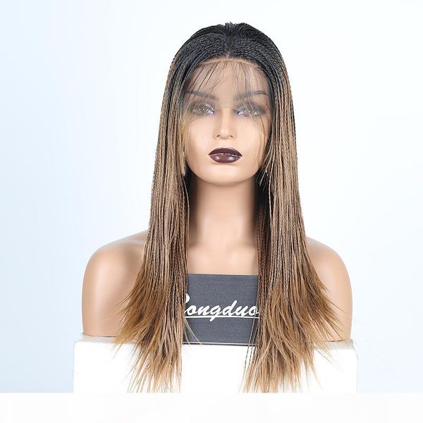 

african american braided wigs lace front synthetic long heat resistant dark root brown ombre 2x twist braids lace wig for black women