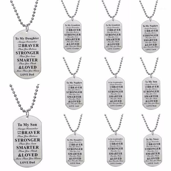 

inspirational gift for family love dad mom son daughter uncle aunt niece nephew dog tag stainless steel pendant chain necklace1, Silver