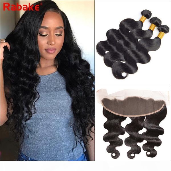 

indian virgin hair weave bundles with 13x4 lace frontal closure 100% unprocessed natural human hair extensions rabake hair, Black;brown