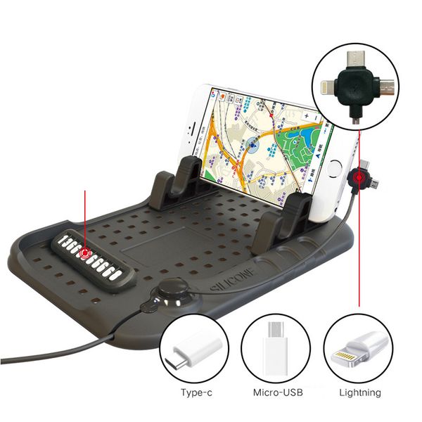 

silicone adjustable bracket gps charging car dashboard holder magnetic usb data cable with phone number