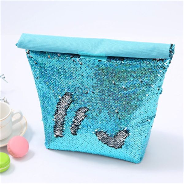 

wholesale keep fresh food snack bento bag collapsible color mermaid sequins aluminum film lunch box bags picnic pack 12hh h1