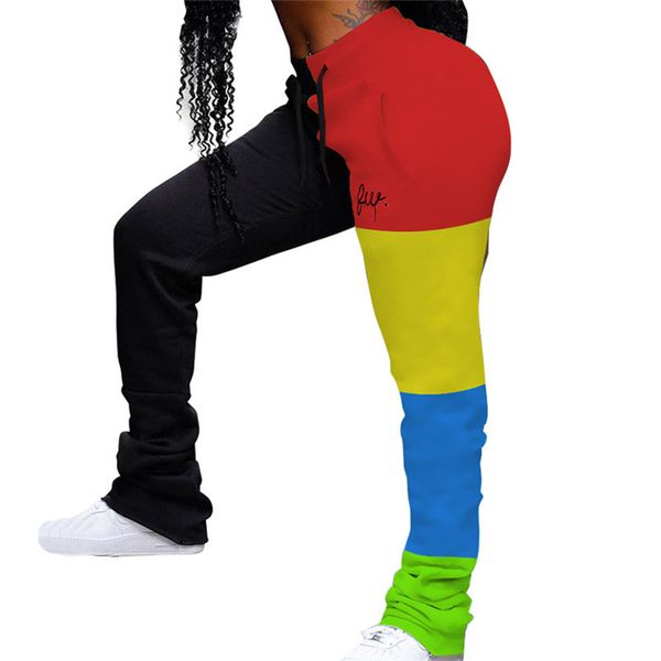 

mutil color patchwork pants womens all match drawstring sports casual trousers spring autumn fall women pants, Black;white