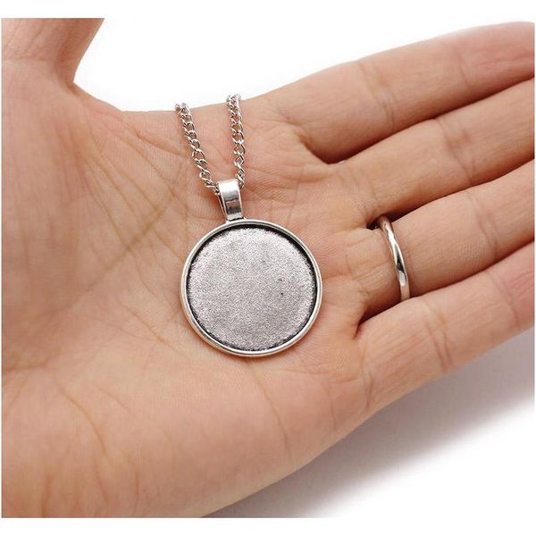 

wholesale bronze 55cm+5cm link chain necklace alloy base tray bezel blank pendant necklaces for handmade 25mm sqcoat beauty888, Silver