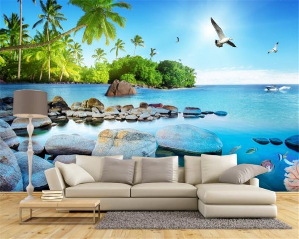 Beibehang Qualitätstapete Strand Kokospalme blauer Himmel weiße Wolken 3d Seestück Insel tv Hintergrund Wand