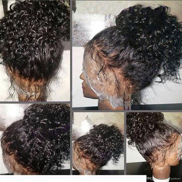 

360 кружева фронтальная парик 130% плотность pre-щипковых тертого 360 парик волос вьющиеся волосы парик фронта шнурка человеческие для черны, Black;brown