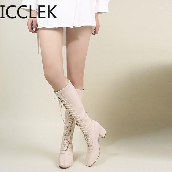 

boots women cross tied knee high winter est long night club shoes woman genuine leather warm flock1, Black