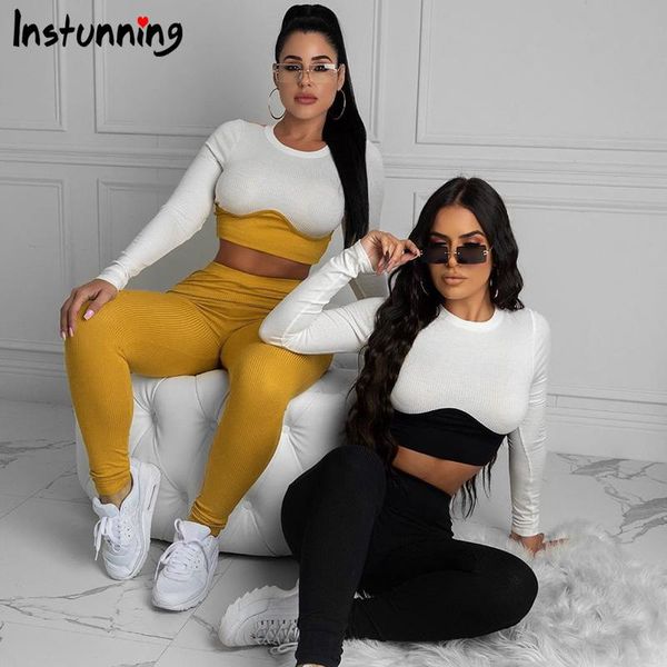 

women's tracksuits instunning two piece set women long sleeve patchwork crop pants trousers autumn casual fitness sporty streetwear, Gray
