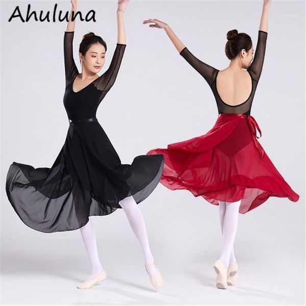 

women ballerina dress ballet dance costume long chiffon skirt clothing for spring summer female long yarn skirt d0411, Black;red