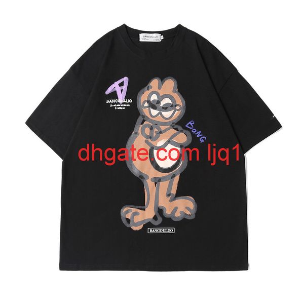 

cartoon printed short sleeve t-shirt men's fashion brand round neck half sleeve street trend sleeve t-shirt, White;black