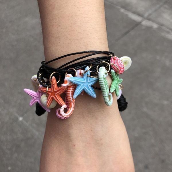 

resin hippocampus japonicus bracelet homme wax cord bracelet pierre naturelle ocean fans sea animals charm bracelets for women, Black
