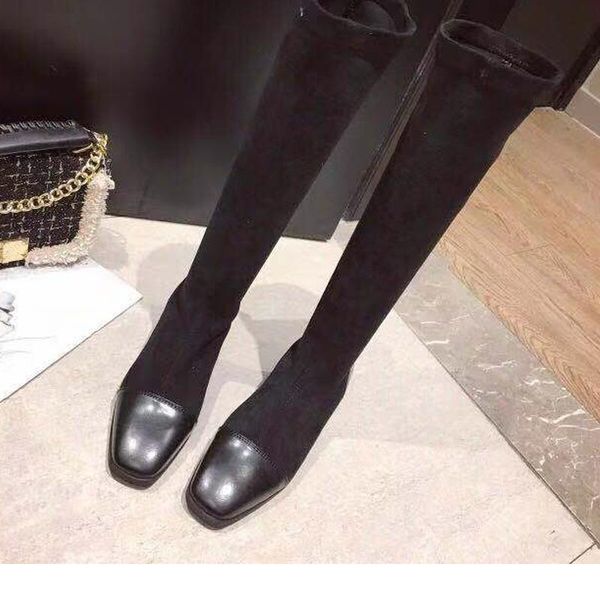 

over the knee thigh high leather flat winter women boots 2020 new winter dames laarzen botas de invierno mujer, Black