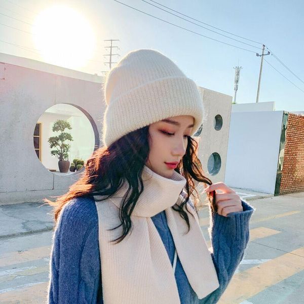 

beanies women's winter hat scarf set wool knitted girls thick warm ski