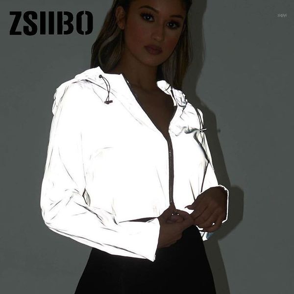 

spring shorts new reflective women's jacket casual sports hooded short jacket women's casaco feminino manteau femme punk1, Black;brown