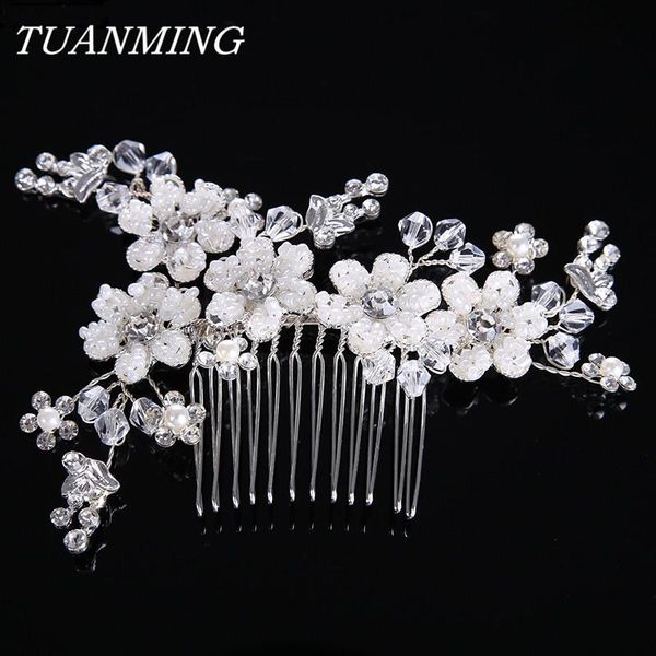 

hair clips & barrettes pearl silver color flower combs bride accessories wedding for ladies with flowers, Golden;silver