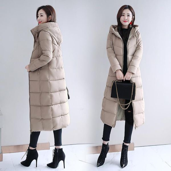

down jacket female winter warm korean style cotton padded jacket mid-length cotton-padded women's padded thick slim-fitting, Black