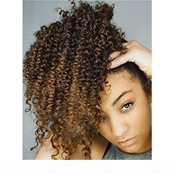 

100% human ombre auburn afro ponytail kinky curly drawstring ponytail hair extensions short drawstring curly ponytail for women 120g, Black